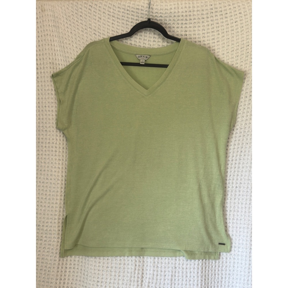Orvis Womens Classic Collection Green V Neck Knit Tee T Shirt Top